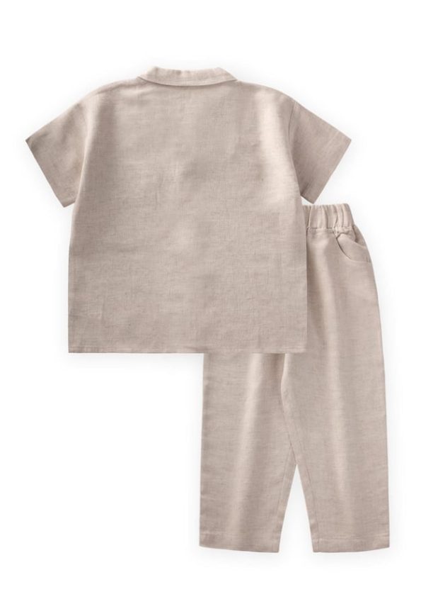 Embroidered Pocket Shirt and Pants Set 2-7 Years Natural