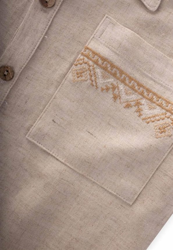 Embroidered Pocket Shirt and Pants Set 2-7 Years Natural