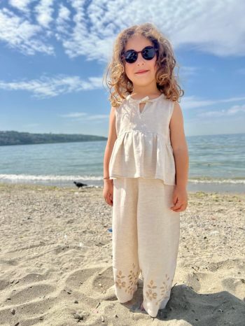 Embroidered Linen Set for Ages 2-7 Natural