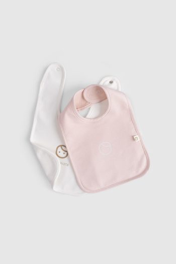 Set of 2 Waterproof Pink - Ecru Baby Bibs