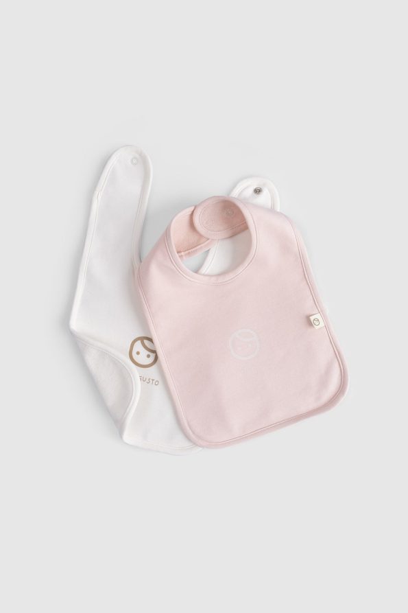 Set of 2 Waterproof Pink - Ecru Baby Bibs