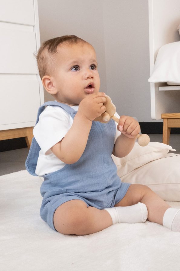 Organic Cotton Muslin Baby Blue Short Overalls
