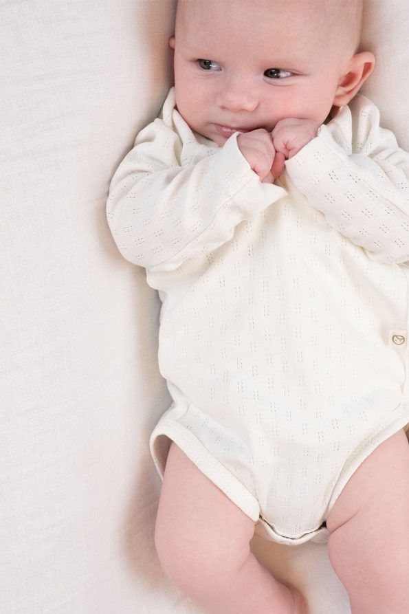 Organic Cotton Pointelle Long Sleeve Off-White Wrap Bodysuit