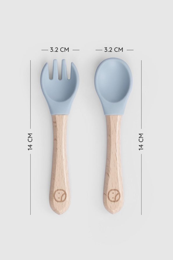 Blue Silicone Fork and Spoon Set with Bamboo Handle