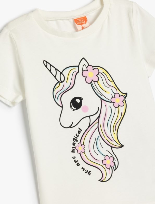 Girls' Cotton Long Sleeve Unicorn Print T-Shirt