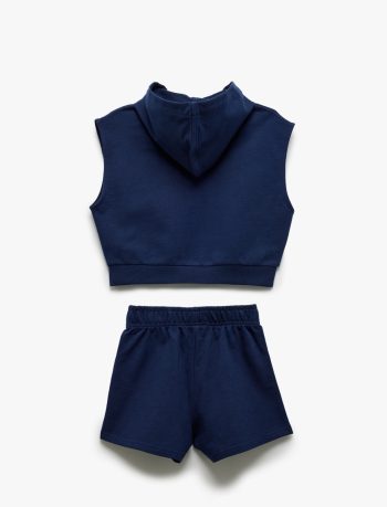 Girls' Cotton Hooded Sleeveless T-Shirt and Shorts Set