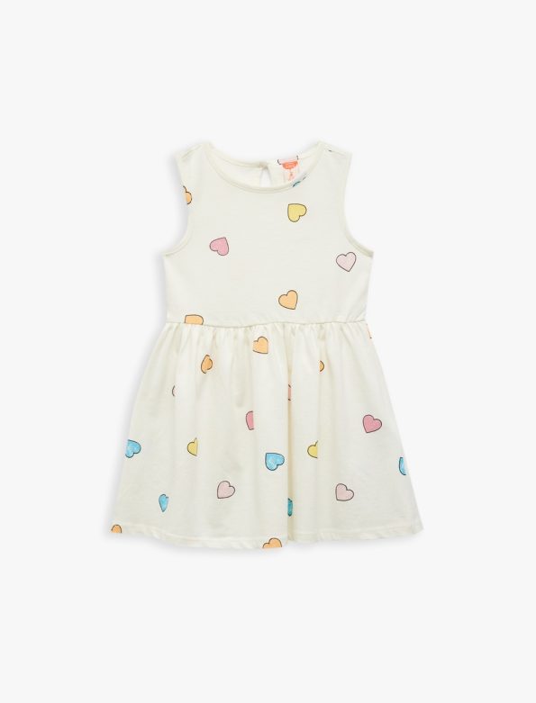 Girls' Cotton Bicycle Neck Dress Set with Heart and Flower Print