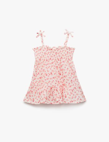 Girls' Cotton Bow Detail Floral Mini Dress
