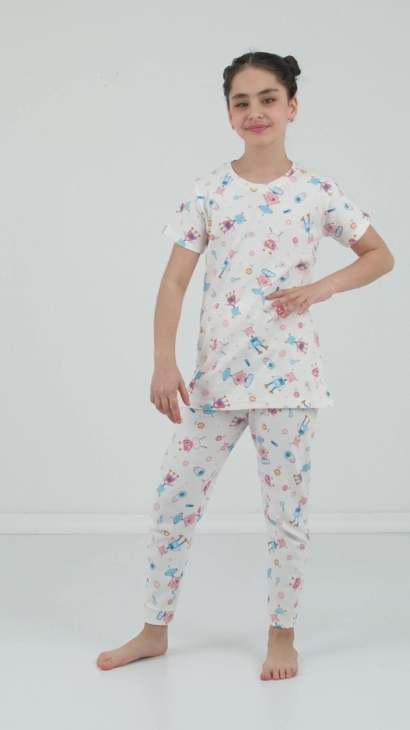 Lela 100% Cotton Short Sleeve Pajama Set for Girls