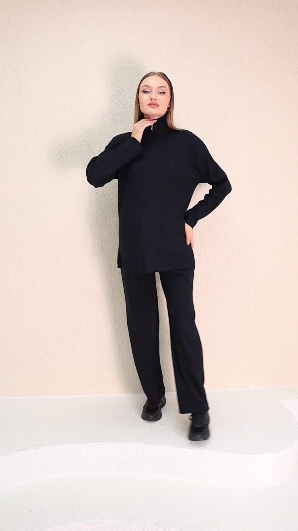 Miss World Lissa Black Zip-Front Soft Fabric Maternity and Nursing Tracksuit