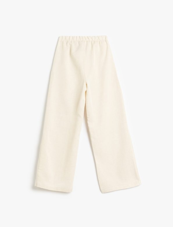 Girls' Drawstring Waist Wide-Leg Trousers in Viscose and Linen Blend