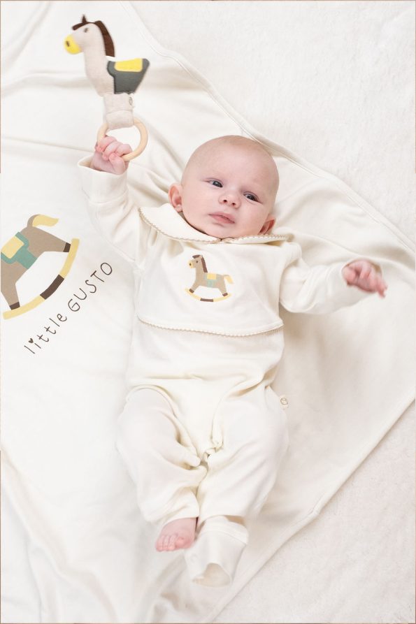 Organic Cotton Baby Collar Jumpsuit Playtime with Embroidery