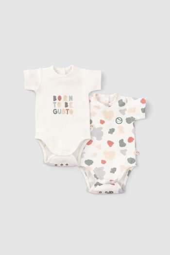 2-Piece Short Sleeve Organic Cotton Baby Bodysuit Set Animal Print