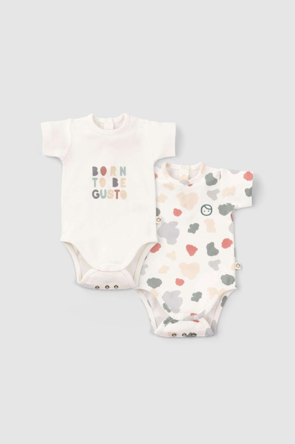 2-Piece Short Sleeve Organic Cotton Baby Bodysuit Set Animal Print