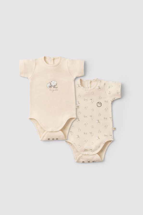 2-Pack Short Sleeve Organic Cotton Baby Bodysuit Set with Cute Cotton Print