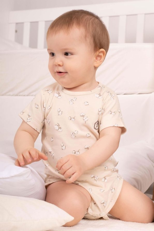 2-Pack Short Sleeve Organic Cotton Baby Bodysuit Set with Cute Cotton Print