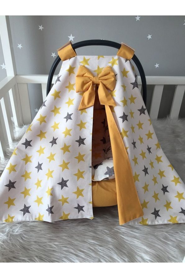 Jaju Baby Yellow Star Pattern Stroller Cover Sheet and Cushion Set