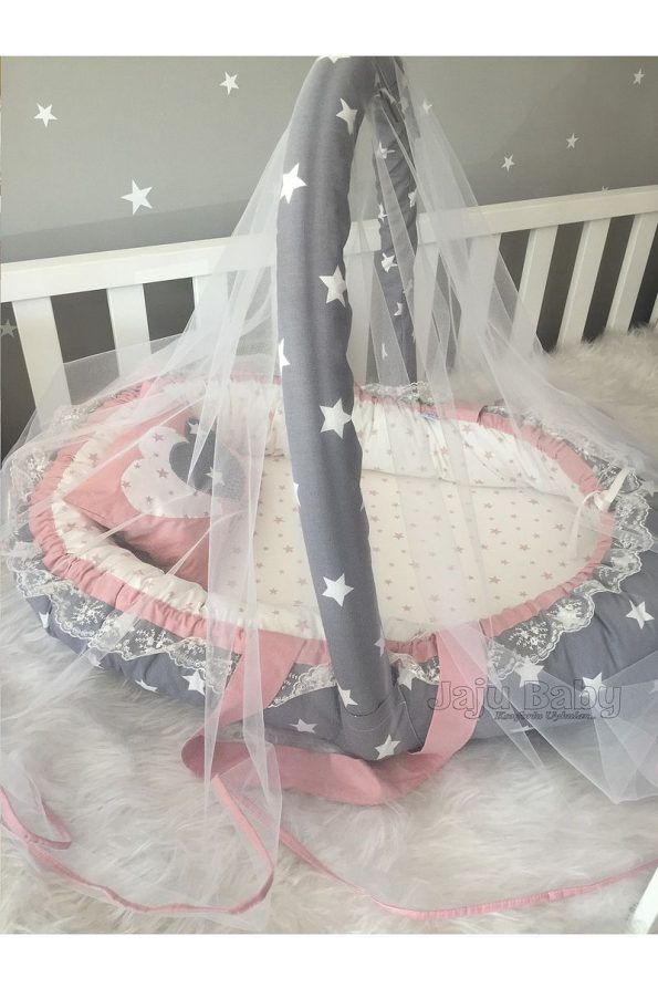 Jaju Baby Nest Gray Star Mosquito Net Luxury Baby Bed