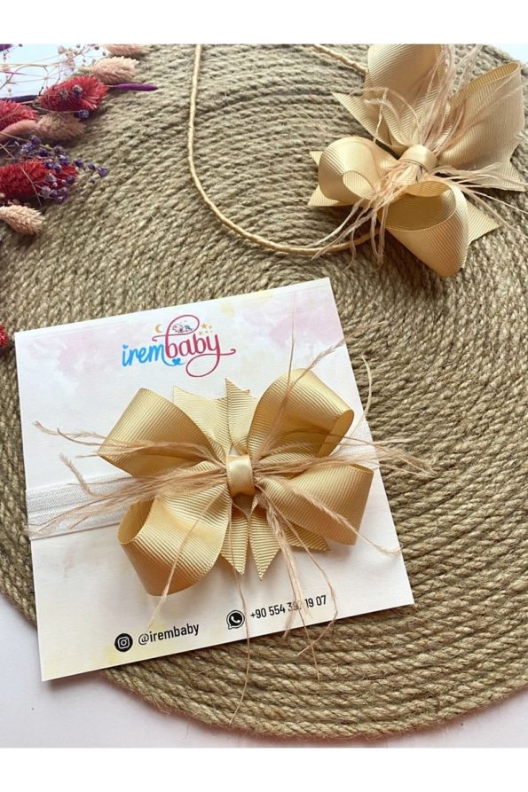 Irembaby Mother and Baby Postpartum Set with Gold Feather Bow Headband and Baby Hairband