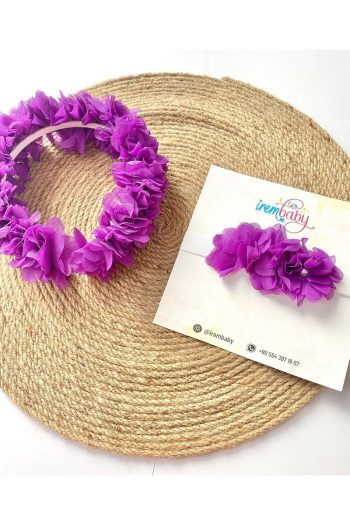 Irembaby Mother and Baby Postpartum Set with Purple Floral Headband and Baby Hairband