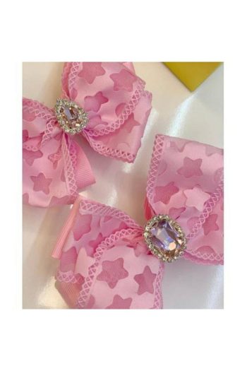 4-Piece Light Pink Star Pattern Crown and Clip Set for Mothers and Daughters