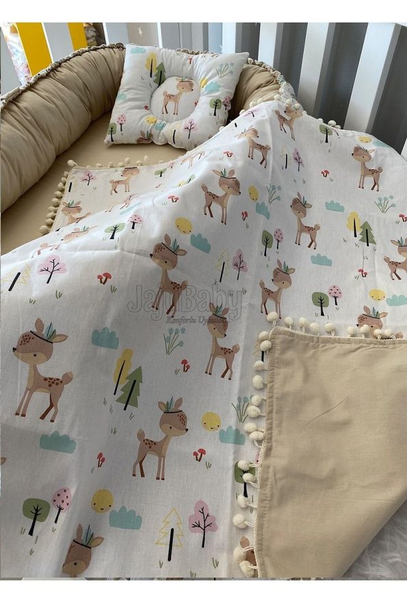 Jaju Baby Cute Fawn Luxury Design Pom-Pom 3-Piece Co-Sleeping Set