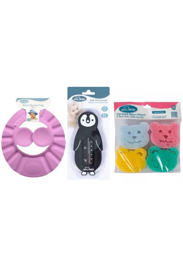 Sevi Baby Bath Set (Bath Hat + Bath Thermometer + Bath Sponge)
