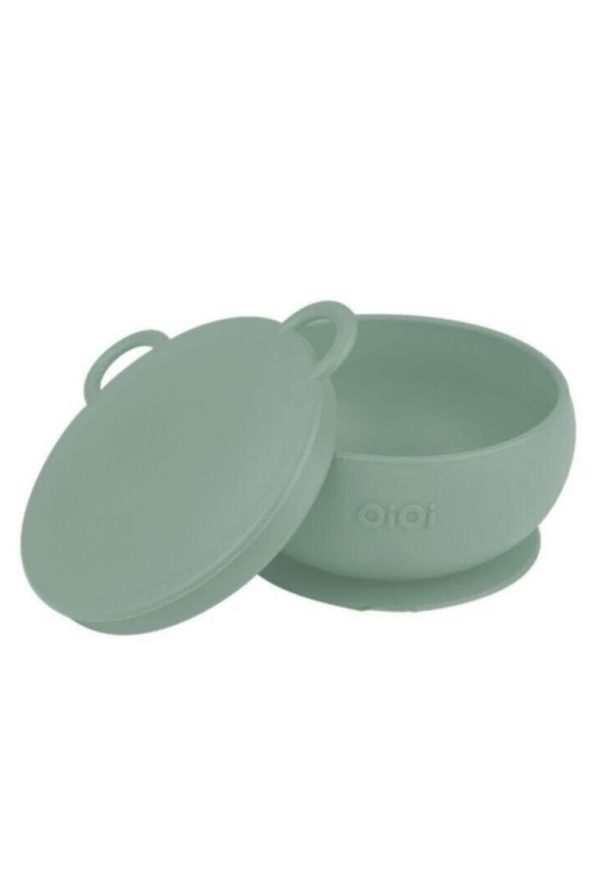OiOi 3-Piece Set with Lidded Bowl, Snack Spoon, and Portion Plate in River Green