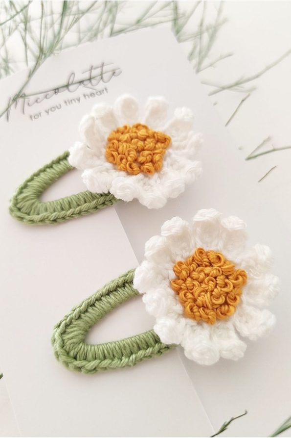 Miccolatte Hand-Knitted Daisy Hair Clips Set for Babies and Kids