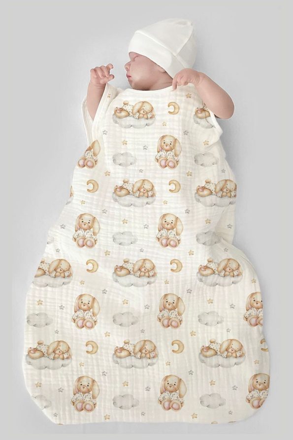 Tuğba Swaddle 4-Layer Muslin Baby Sleep Bag (0-18 Months) - Dream of the Sleepy Bunny