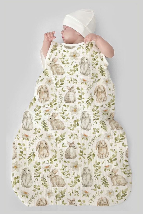 Tuğba Swan 4-Layer Muslin Baby Sleep Bag (0-18 Months) - Garden Bunnies