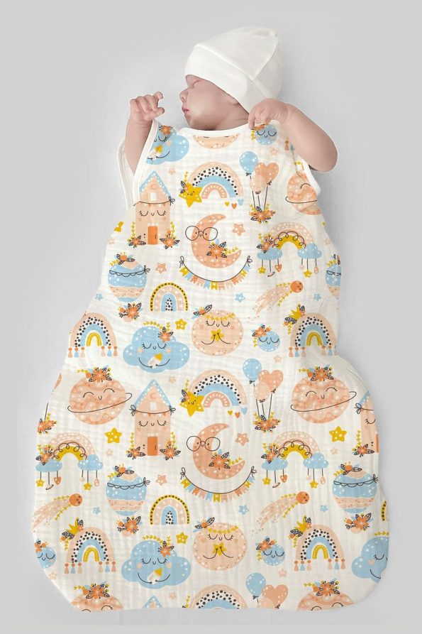 Tuğba Swan 4-Layer Muslin Baby Sleep Bag (0-18 Months) - Sweet Sky
