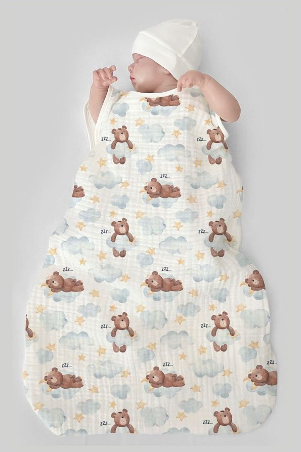 Tuğba Swan 4-Layer Muslin Baby Sleep Bag (0-18 Months) - Sleepy Bear