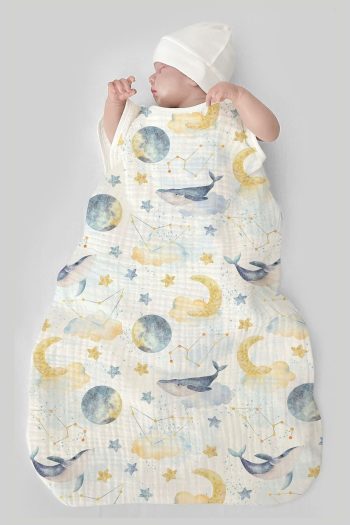 Tuğba Swan 4-Layer Muslin Baby Sleep Sack (0-18 Months) - Whale in the Sky