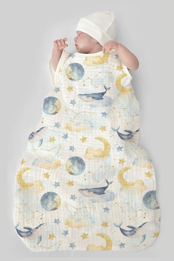 Tuğba Swan 4-Layer Muslin Baby Sleep Sack (0-18 Months) - Whale in the Sky