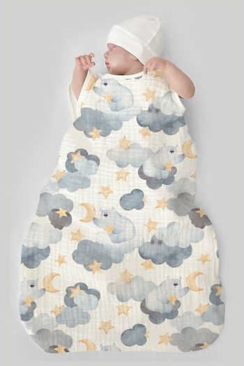 Tuğba Swan 4-Layer Muslin Baby Sleep Sack (0-18 Months) - Stars and Bears