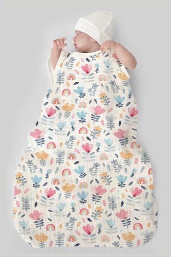 Tuğba Swan 4-Layer Muslin Baby Sleep Bag (0-18 Months) - World of Colorful Flowers