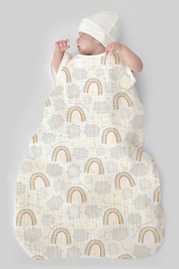 Tuğba Swan 4-Layer Muslin Baby Sleep Sack (0-18 Months) - Rainbow and Clouds