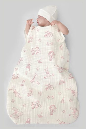 Tuğba Swan 4-Layer Muslin Baby Sleep Bag (0-18 Months) - Vintage Pink Toys