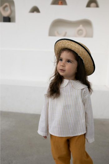 Blanie KIDS Baby Collar Raw Linen Girls Blouse and Pants Set