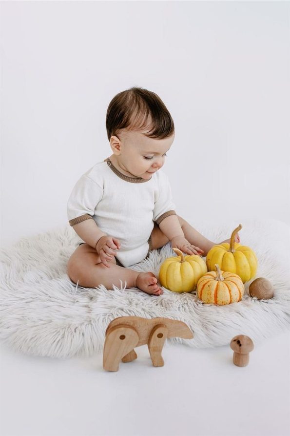 Yobebek Brown Striped Baby Bodysuit for Boys and Girls