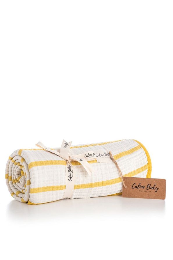 Caline Baby 4-Layer Muslin Blanket 120x120cm - Mustard Striped