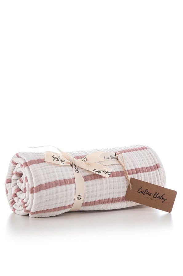 Caline Baby 4-Layer Muslin Blanket 120x120cm - Dusty Rose Striped