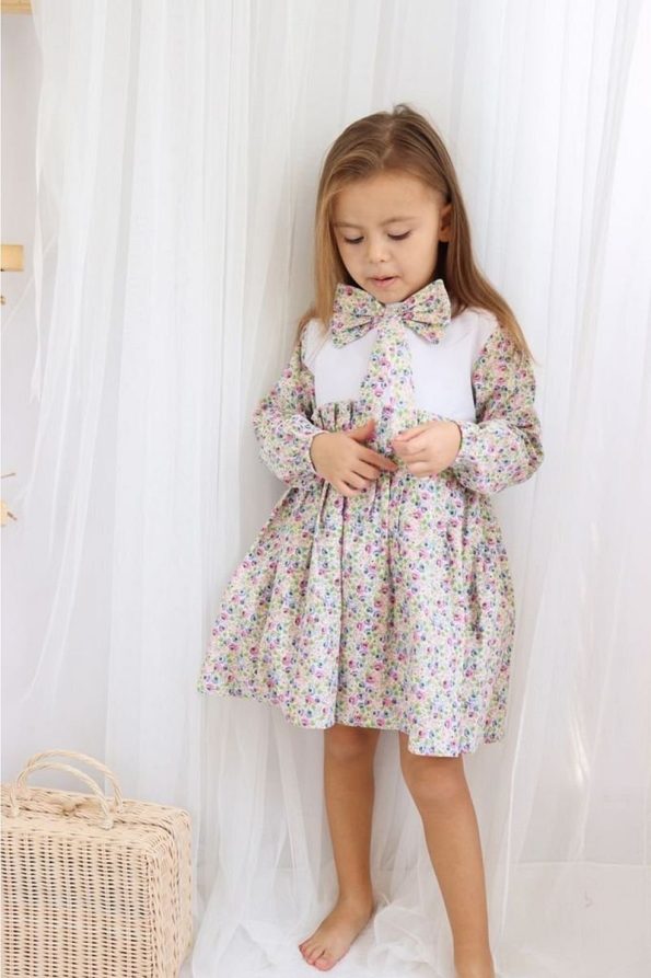 Le Petite Sole Fiora Girls' Dress with Ribbon Collar