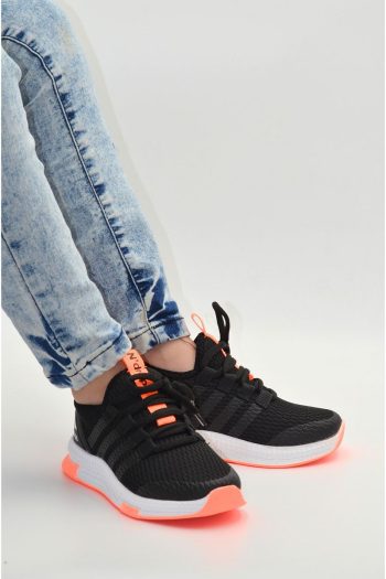 KunduraHane Black White Orange Ultra Lightweight Flexible Comfortable Kids' Walking and Sports Shoes