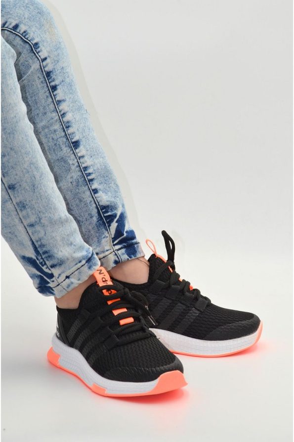 KunduraHane Black White Orange Ultra Lightweight Flexible Comfortable Kids' Walking and Sports Shoes