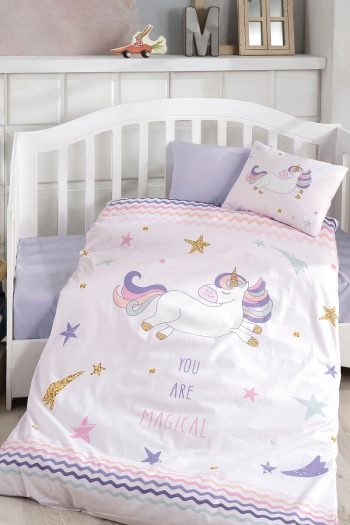 BONJARDİNHOME Girls' Purple Digital Print 3D Cotton Baby Bedding Set