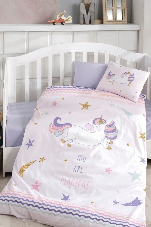 BONJARDİNHOME Girls' Purple Digital Print 3D Cotton Baby Bedding Set