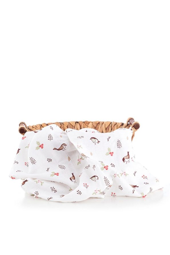 Caline Baby Muslin Cloth Bird Pattern - Brown 120x120 cm Set of 4
