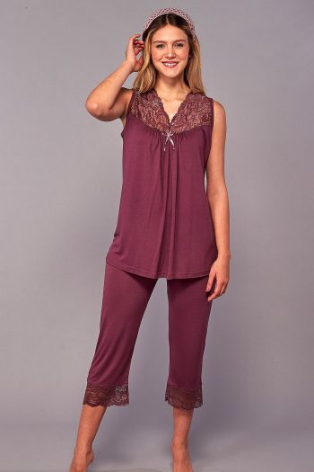 Elegant Lace Maternity Pajama Set in Purple